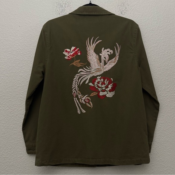 Lunik Embroidered Utility Jacket Button Front Pockets Green Size Small - Picture 8 of 12